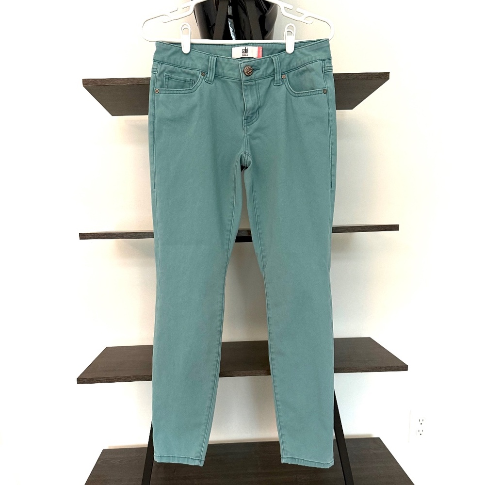 CAbi Tidal Skinny Jeans Style 5169 Teal Green Blue Stretch Size 4